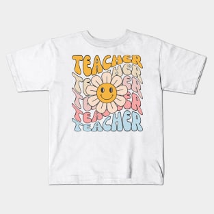 Retro Teacher Daisy Colorful - Elementary School Teacher Kids T-Shirt